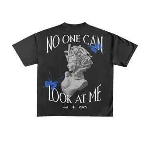 3D Graphic Printing Embroidered Logo t shirt Custom Drop Shoulder T-shirt For Men Black Hip Hop Heavyweight Cotton T shirt