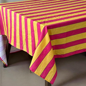 Nappe rectangulaire rayée rose et jaune pour la décoration de la maison, nappe Indan à motif rayé - Product Image 2