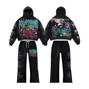 ชุดวอร์มผู้หญิงไซส์ใหญ่แบบขายส่ง OEM รับทำโลโก้ ผ้าฝ้ายระบายอากาศ ชุดออกกำลังกายแบบโอเวอร์ไซส์ เสื้อฮู้ดสีพลัมแต่งขอบ ชุดสองชิ้น - Product Image 4