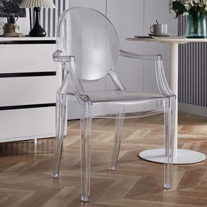 Set di 4 Sedie Ghost Trasparenti con Schienale Circolare, Sedie Laterali Moderne Impilabili per Sala da Pranzo e Ristorante, Stile Rustico - Product Image 6
