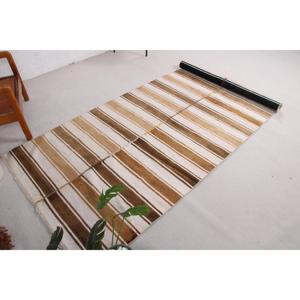 Turkish Vintage Runner Rug 3.9x11.2 ft, Kilim <b>Brown</b> <b>Wool</b> Rug - Product Image 5