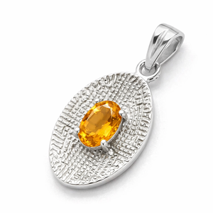 Colgante Ovalado de Citrino en Plata de Ley 925 con Topacio Amarillo Natural, Engaste de Garras, Estilo Clásico, Joyería para Uso Diario - Product Image 2