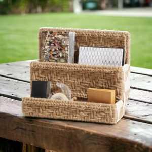 Organizador de almacenamiento de fibra de yute Natural hecho a mano organizador de pared de múltiples compartimentos Rectangular de alta calidad para sala de estar para alimentos - Product Image 5