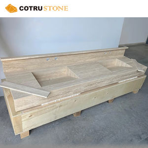 <span class=keywords><strong>Lavabo</strong></span> Doppio in Travertino Personalizzato, Top in Marmo Beige con Venature Artigianali, Lavandino in Pietra Naturale per Bagno e Toilette - Product Image 3