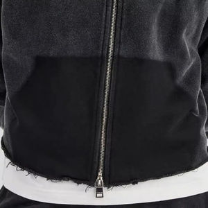 Sudaderas con Capucha Personalizadas, Estilo Holgado, Lavado Ácido, Hombros Caídos, Cierre de Cremallera, 100% Algodón, Felpa Francesa, Ropa Urbana Masculina, Color Sólido - Product Image 3