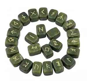 Wholesale Natural Green Jade Feng Shui Rune Stone <b>Set</b> Engraved Carved Elder Futhark Runes Tumbled For Divination And Meditation - Product Image 4