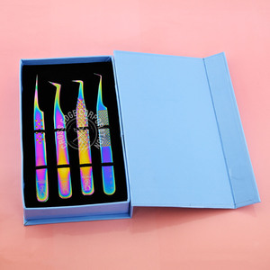 Pince à épiler à volume classique personnalisée, ensemble multicolore, pince à épiler à volume Maga, en acier inoxydable, prise en main diamantée - Product Image 1