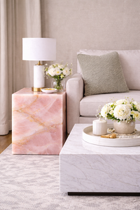 Table d'appoint en onyx rose de luxe, table de chevet en onyx naturel faite à la main, table d'appoint moderne en marbre, meubles de décoration pour salon et chambre à coucher - Product Image 4