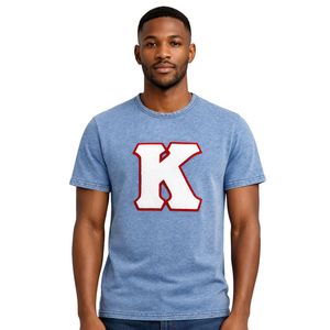 Camiseta Kappa Alpha Psi Premium de Mezclilla con Chenilla, Manga Corta, Letra Griega y Logotipo en Relieve, Estilo Casual y Universitario - Product Image 1