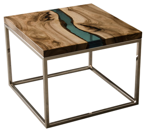 Mesa de Comedor Cuadrada de Resina Moderna y Lujosa con Cubierta de Madera de Acacia Sólida, Diseño Elegante de Río, Caja de Almacenamiento Multiusos para Vajilla - Product Image 6