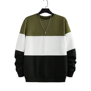 Sweat-shirt décontracté pour homme, col rond, tricoté, manches longues, couleur unie, blocs de couleur, poignets côtelés - Product Image 1