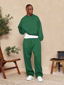 Pantalones de chándal de color verde bosque para hombre, pantalones de chándal de lana de gran tamaño lavados, pierna recta, cordón de algodón suave, ropa de calle mínima - Product Image 6