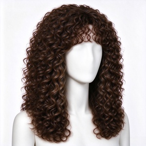 Peluca de Cabello Humano Largo y Rizado Marrón Oscuro con Flequillo Despeinado - Product Image 6