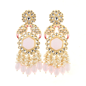 ต่างหูเมนาการิสีชมพูอ่อนแบบตะวันตกทำด้วยมือเป็นที่ต้องการอย่างมากของผู้หญิง109179ชุบทอง - Product Image 1