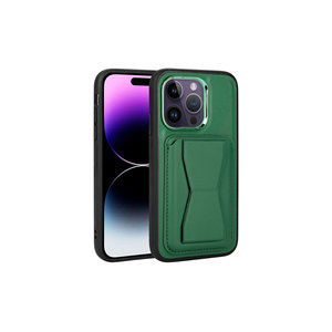 Étui pour iPhone 14 Pro 13 Pro Max 12 Pro 11 XR XS X 8 7 Plus en cuir PU Netzy SAFARI avec porte-cartes et support - Vert foncé - Product Image 1
