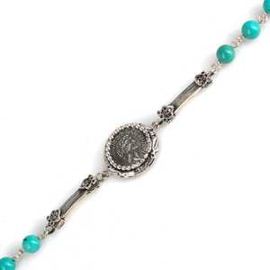 925 Sterling Silver <b>Charm</b> Bracelet with Turquoise Stone and Greek Coin Design Religious Style Stainless Steel <b>Bangles</b> Gift - Product Image 3