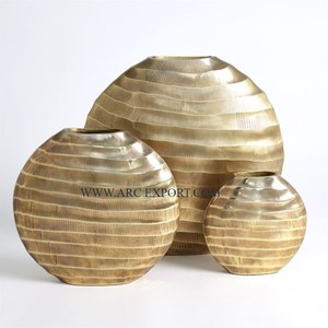 <b>Set</b> of <b>3</b> Different Sizes Aluminum Gold Plated Flower <b>Vases</b> for Wedding and Events Table Decorating Flower <b>Vase</b> and Pot for Sale - Product Image 1