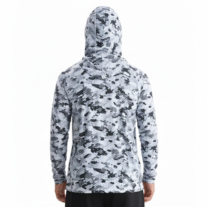 Chemises à manches longues pour hommes respirantes de haute performance en gros, avec trou pour le pouce, à capuche, personnalisées, anti-UV UPF 50+, 100% polyester, pour la pêche - Product Image 2