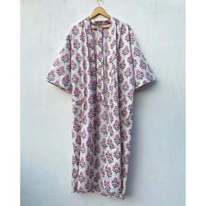 Robe kimono en coton imprimée à la main, peignoir d'été floral, doux, taille unique, peignoir de bain, motif animalier dessiné à la main pour la maison - Product Image 1
