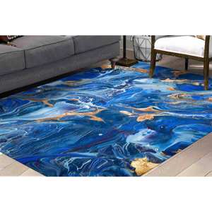 <b>Printed</b> Rug: Machine Washable, Luxury Blue Marble <b>Nursery</b> Accent,Nonwoven Soft Rug - Product Image 3