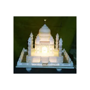 Gorgeous Decorative Italian White Marble Stone With Lighting Taj Mahal Miniature Artificial Monuments For Business Gifts