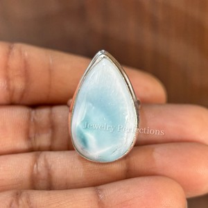 Anillos de Piedras Preciosas de Larimar Natural de Alta Calidad, Anillos de Moda de Piedras Preciosas de Latón Chapados en Plata de Ley al por Mayor, Joyería Impermeable - Product Image 1