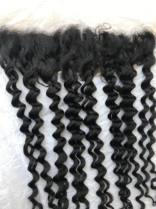 Extension de cheveux humains indiens vierges avec traitement à la vapeur, Deep Wave, frontal en dentelle transparente 13x4, provenant d'un fournisseur indien, noire, pour femmes - Product Image 3