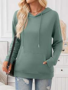 À la mode reine femmes automne mode t-shirts basique cordon pull coupe ample sweats à capuche vêtements d'hiver avec poche kangourou à capuche - Product Image 4