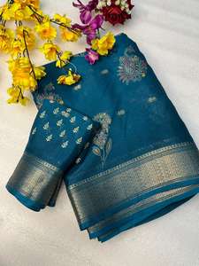 ผ้าส่าหรีผ้าไหมหนาสำหรับผู้หญิงสวยที่มีขอบบุสองสีแบบทอ - Product Image 3