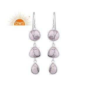 Best Selling Fine Sterling <b>Silver</b> Natural Howlite Gemstone <b>Long</b> Drop <b>Earring</b> Custom Jewelry For Women Gift For Her - Product Image 1
