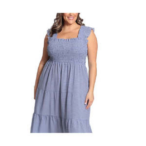 Abito Midi da Donna London Times Blu a Quadretti con Collo Quadrato, Vita Elasticizzata, Stile Elegante e Traspirante, Taglie XS-XL - Product Image 3