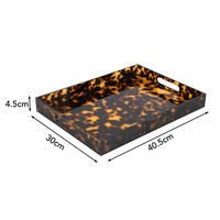 Plateau de service en acrylique effet écaille de tortue avec poignées découpées, plateau de rangement décoratif pour table basse ou ottoman