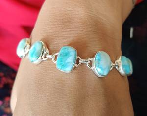 Cadeau de mariage, bracelet en argent fin fait à la main en argent sterling 925 avec pierre précieuse Larimar, bijoux en argent 925, bijoux en argent estampés 925 - Product Image 2