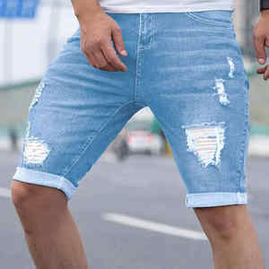 Venta al por mayor High Street Jeans Hombres Pantalones vaqueros Lived-In Wash Transpirable Casual Custom Denim Shorts para hombres - Product Image 4