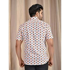 Chemise décontractée en popeline de coton blanche pour homme, imprimée, manches courtes, respirante, style western, taille XL - Product Image 6