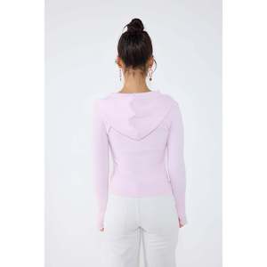Casual Pink Zip-Up Knit <b>Cardigan</b> Autumn Wool <b>Crocheted</b> Cap Sleeve Viscose/Polyester Full Sleeve - Product Image 5