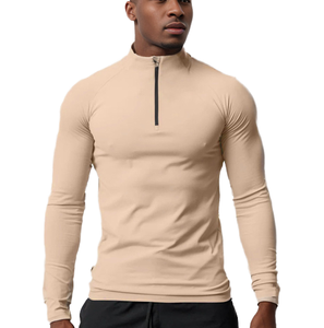Haut de compression en polaire pour homme de qualité supérieure pour l'entraînement hivernal avec col montant et fermeture éclair mi-longue, respirant - Product Image 6
