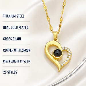 Collana con Ciondolo a Proiezione di Cuore "<span class=keywords><strong>Ti</strong></span> <span class=keywords><strong>Amo</strong></span>" in 100 Lingue, Acciaio al Titanio, Oro 18K, Rame e Zirconi, Gioiello Impermeabile per Donne - Product Image 2