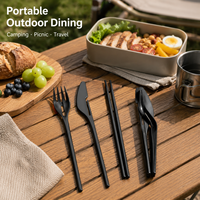 Ensemble de couverts portables 3-en-1 réutilisables pour le camping et les voyages – Fourchette, couteau, baguettes – Ustensiles de table cadeau pour l'extérieur