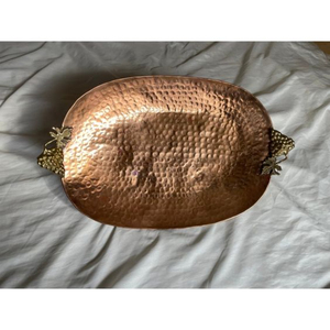 Flowers And Leaves Designer Handles Premium Quality Brass Made Hammered Texture Oval Shape Luxury <b>Food</b> Serving <b>Tray</b> From India - Product Image 5