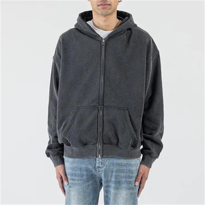 High Quality Vintage aid Wash zipper Hoodie Custom 100% Cotton Heavy Weight Zip up Men Solid color Hoodie - Product Image 2