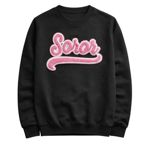 <b>Black</b> Soror Crewneck <b>Sweatshirt</b> Greek Sorority <b>Women's</b> Winter Pink & Green College Sisterhood Stylish Casual Badge Front Apparel - Product Image 3