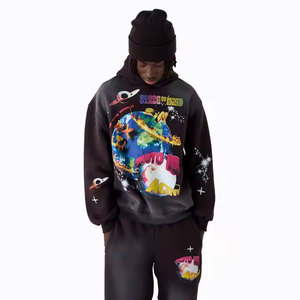 Sudadera con Capucha para Hombre, Tejido Grueso de 550 g/m², Felpa Francesa, Hombros Caídos, Diseño Holgado, 100% Algodón, Color Sólido, Transpirable, para Invierno - Product Image 1