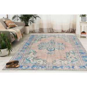 Medallion Turkish <b>Rug</b>: Beige & Blue <b>Boho</b> Indoor <b>Rug</b>,Chenille <b>Rug</b> - Product Image 3