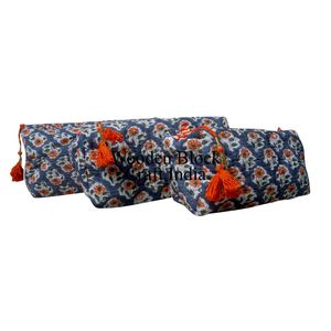 Vintage Handmade Bohemian Quilted 100% Cotton Cosmetic Organizer <b>for</b> <b>Bag</b> Set 3-Piece Reusable Small Makeup Pouches Unisex - Product Image 3