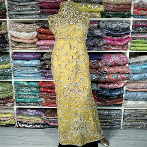 Hecho a mano piedra pesada con cuentas tela de seda impresa boda noche George vestido envolvente para mujeres nigerianas verano ropa africana - Product Image 1