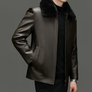 Chaqueta de Motociclista de Cuero Grueso con Cuello de Piel de Oveja Impermeable para Hombre, Abrigo de Invierno Cálido, Estilo Casual de Negocios - Product Image 5