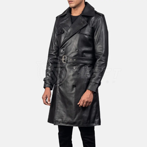 New Arrival Custom Black Men's Long Leather Coat Fashionable Design - Product Image 5