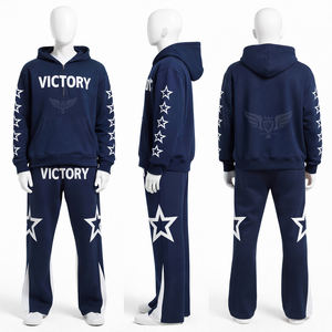 Custom Half Zip Up Hoodie Flared Sweatpants Set Suit Heavyweight 500 Gsm Tracksuit Men - Product Image 1