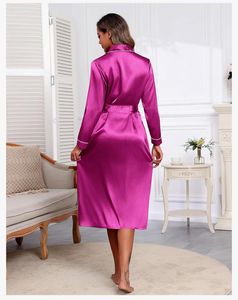 Ekouaer Women's Satin Robes Long Sleeve Soft Lightweight Full Length Sleepwear Casual Bathrobe for Bridesmaids Wedding Party - Product Image 3